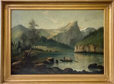 Ölbild Spätromantiker Gebirgssee in den Alpen Prunkrahmen Antik 19. Jahrhundert