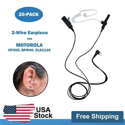 20x Acoustic 2-Wire Earpiece w/ PTT Mic for Motorola Radios BPR40 CLS1110 CP200 - Image 1 of 4