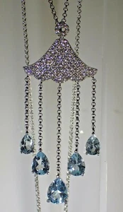 Collar de 20" enchapado en oro de 14 k plata .925 natural AAA azul cielo con circonita 0,925 #1538 - Imagen 1 de 4