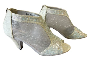 Pierre Dumas Partyschuhe Größe 7,5 M silber Glitzer 3 Zoll Strass Nieten Absätze - Bild 1 von 11