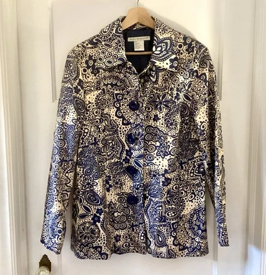 Chaqueta Blazer Para Mujer Requisitos Paisley Floral Azul Tostado Talla L Forrada Botones Foto 1 de 4