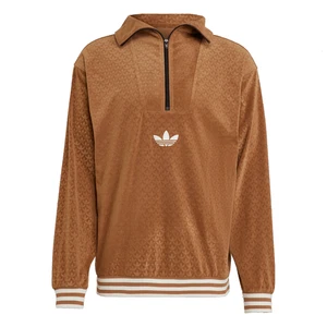 Adidas Adicolor Velour Fleece Mens Small Brown Monogram Half zip Originals - Picture 1 of 2