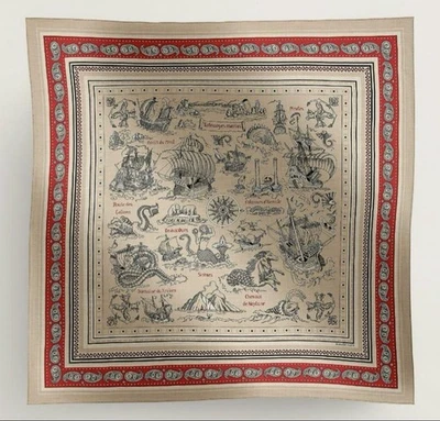 Hermes Shawl Tatouages Marins Bandana 140 cm Cashmere silk scarf beige red stole - Image 1 of 4