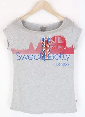 SWEATY BETTY Patriot Women's XS Grey Cotton Blend Union Jack Printed Tee * - Image 1 of 4