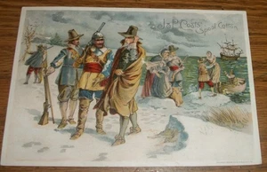 1894 PILGRIMS Pawtucket J&P COATS Sewing THREAD Victorian Advertising Trade Card - Picture 1 of 2