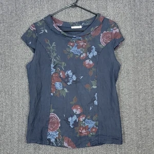 New Collection Bluse Damen S Blau 100% Leinen Kurzarm Made In Italy Oberteil - Bild 1 von 10