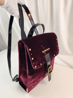 Auténtica Mochila Dr.Martens Gamuza Borgoña Bolso de Cuero Rojo Bolso de Terciopelo Foto 1 de 4