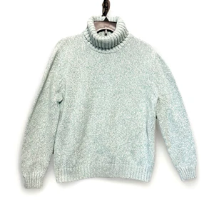 Suéter de cuello alto Lands’ End XL 18/20 azul jaspeado tejido con cable 100 % algodón - Imagen 1 de 9
