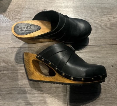 Black leather Sanita clogs with wooden heel Clogs - Image 1 of 3