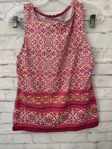 Lands’ End Größe 10 hochgeschlossen Tankini Badeanzug Oberteil bescheiden rosa orange Blumenmuster - Bild 1 von 7