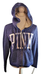 Victoria's Secret PINK Logo Sherpa Lined Hood Hoodie Perfect Full Zip size Large - Picture 1 of 6