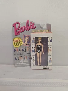 Vintage Barbie Keychain: Retro Mini Barbie In Classic Striped B & W Swimsuit - Picture 1 of 2