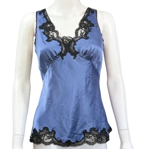 Jonquil by Diane Samandi Silk & Lace Cami Blue Black Small Romantic Sleepwear - Picture 1 of 14