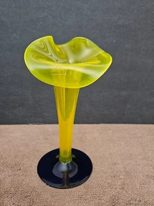SIGNIERTE CARLO MORETTI MURANO GLAS GELB & KOBALT CALLA LILIEN VASE 8,5" SELTEN - Bild 1 von 9