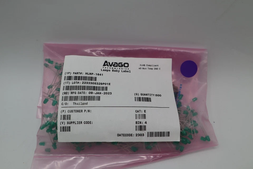 DigiKey 516-1307-ND LED Green Diffused T-1 HLMP-1641 -500 Pcs - Image 1 of 4