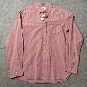 Old Navy Slim Fit Button Up Shirt Mens M Long Sleeves NWT Geometric Pocket Red - Picture 1 of 8