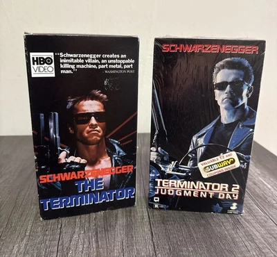 The Terminator (1984) & Terminator 2 (1991) VHS Tape Lot Carolco HBO Video VG++ - Image 1 of 4