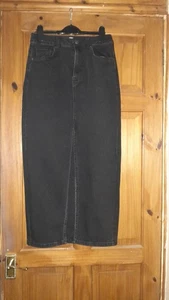 Asos Design Black Longer Length Denim Skirt With Front Split. - Picture 1 of 3
