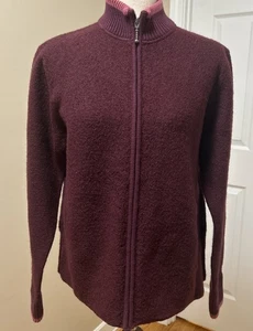 NWT! Cabelas Women’s Large Boiled Wool Blend Sweater Burgundy Full Zip Cardigan - Picture 1 of 8