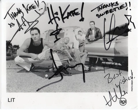 LIT American Rock band Signed 10x8 B/W RCA Record Promo Photo by All 4 Members Cover