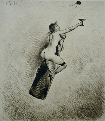 APOUX JOSEPH 1846-1910  LE VIN EAU-FORTE ORIGINALE 1880 CURIOSA EROTISME - Photo 1/2