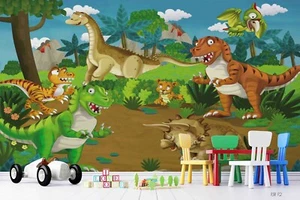3D Cartoon Forest Dinosaur Animal Self-adhesive Removable Wallpaper Murals Wall - Picture 1 of 4