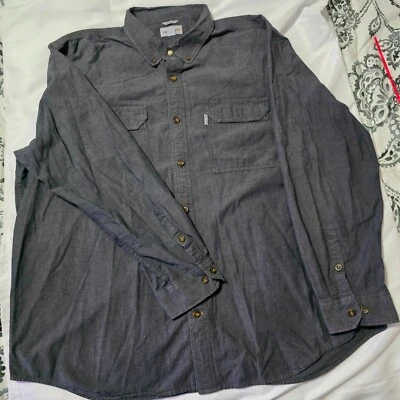 Carhartt  Mens 2XL Chambray Button Up Long Sleeve S202 BKC Distressed Grunge - Image 1 of 4