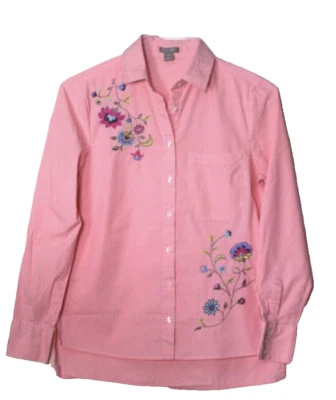 FALLS CREEK BLOUSE woman size S pink white stripe embroidered floral long sleeve - Image 1 of 4