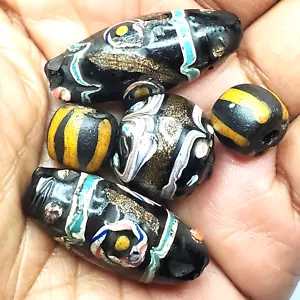 Antique Fancy French Ambassador & Yellow Jacket African Trade Beads 11-30mm 5ct - Picture 1 of 23
