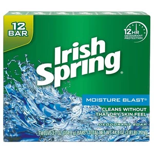 Irish Spring Bar Soap for Men, Moisture Blast, All Skin Types, 3.7 oz, 12 Pack - Picture 1 of 3