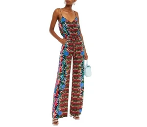 SALONI Loretta Belted Printed Floral Silk Multi Color Wide-leg Jumpsuit U.S. 4 - Picture 1 of 3