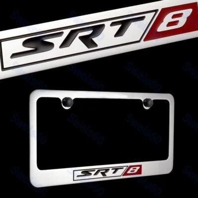 Elite AUTÉNTICO DODGE SRT-8 Placa Cromada Marco de Placa de Latón + Tapas Negras Foto 1 de 2