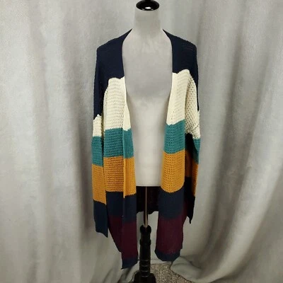 New Umgee Womens Cardigan 1XL Colorblock Striped Chunky Open Front Sweater NWT - Image 1 of 4