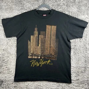 Vintage New York Skyline Shirt große Zwillingstürme Freiheitsstatue einzelner Stich - Bild 1 von 8