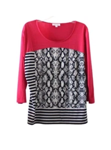 Calvin Klein Bluse Top Pullover Rosa Schwarz Weiß Abstrakt & Streifen Gr. XL - Bild 1 von 5