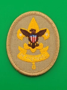 First Class Rang Uniform hellbraun Aufnäher Kunststoff Gaze Rücken BSA Pfadfinder Amerika NEU - Bild 1 von 2