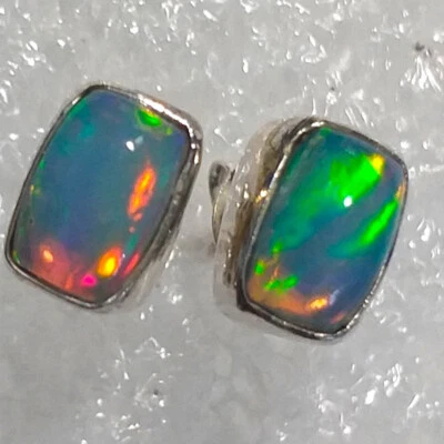 RAR Welo Opal ECHTER NATUR Kristallopal Ohrstecker Ohrringe 925 Silber TOP 7x5mm - Bild 1 von 4