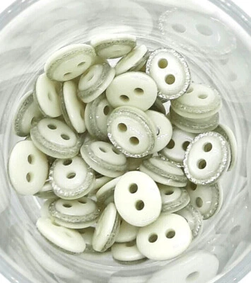 10 Blusen Schmuckknöpfe Weiss / Silber oval 11mm X 9mm кнопки gombok nasturi - Bild 1 von 4