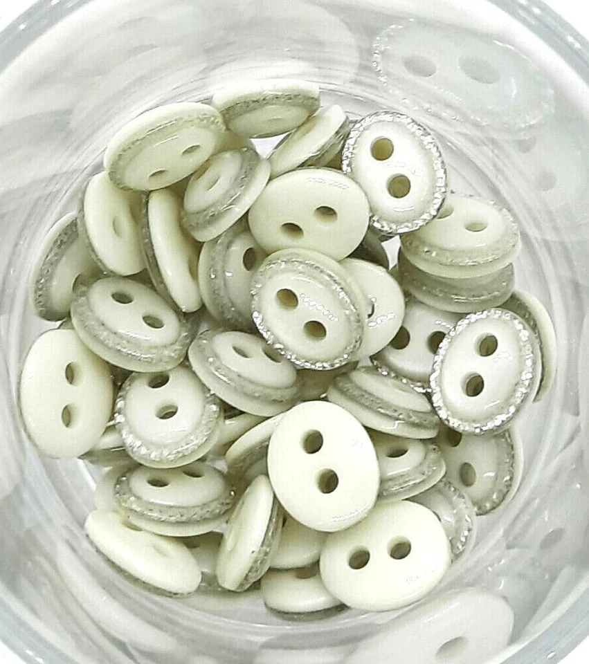 10 Blusen Schmuckknöpfe Weiss / Silber oval 11mm X 9mm кнопки gombok nasturi - Bild 1 von 4