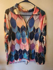 Vintage Women's Multicolored Geometric Diamonds Mosaic Long Sleeve Shirt 2XL - Picture 1 of 3