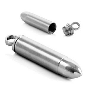 Men's Stainless Steel Open Bullet Pendant Necklace Pill Case Holder Male Jewelry - Picture 1 of 16