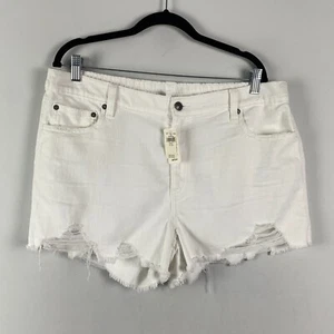 Aerie Daydream Denim Jean Shorts Sz XL Distressed Cut Off Elastic Waist White - Picture 1 of 11