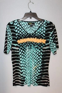 Jamie Sadock Actif Women Golf Shirt LARGE Reptile Snake Ribbed V Neck Top Shirt - Picture 1 of 3