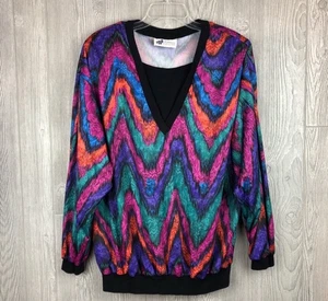 Top Vintage 80er Pullover Bluse Gr. 8 lila blau Hippie  - Bild 1 von 8