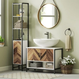 Under Sink Bathroom Cabinet with Double Herringbone Doors and Open Compartment - Picture 1 of 11