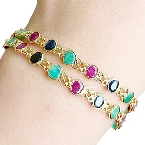Pulsera tailandesa hecha a mano 54 % oro doble cadena gemas impresionante joyería auténtica 6,9 pulgadas - Imagen 1 de 5