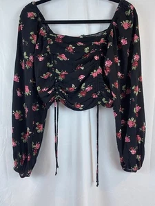 Top para mujer manga larga recortado cinchado delantero Wild Fable talla mediana S664 - Imagen 1 de 8