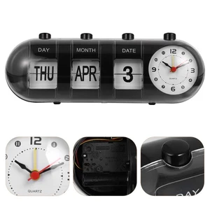 Perpetual Desk Calendar with Clock Manual Desktop Calendar Digital Date Month - - Picture 1 of 13