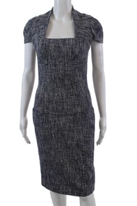 Lela Rose Womens Back Zip Short Sleeve Sheath Dress Blue Cotton Size 2 - Picture 1 of 6