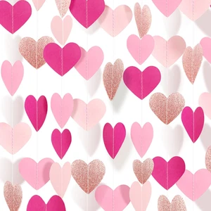 52 Feet Heart Streamers Paper Garlands Valentines Day Party Decorations Hot-Pink - Picture 1 of 6